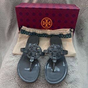 Tory Burch Miller Blue Calla Patent Leather Sandal Sz 10